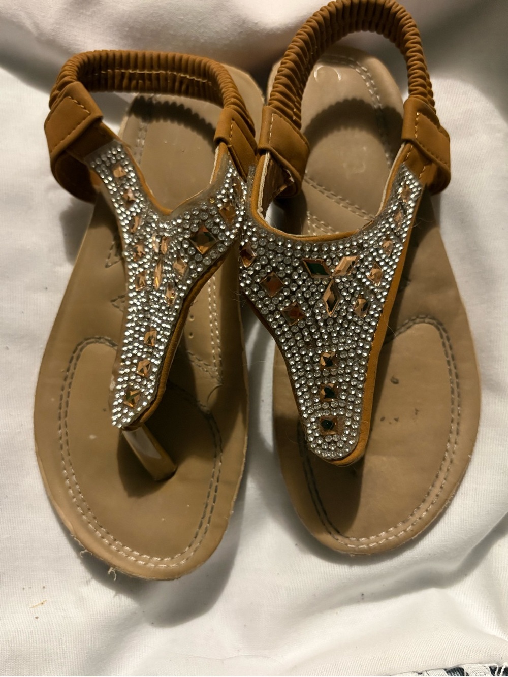 Embellished Tan girls T-Strap Sandals